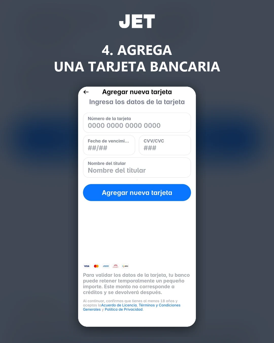 Agrega una tarjeta bancaria