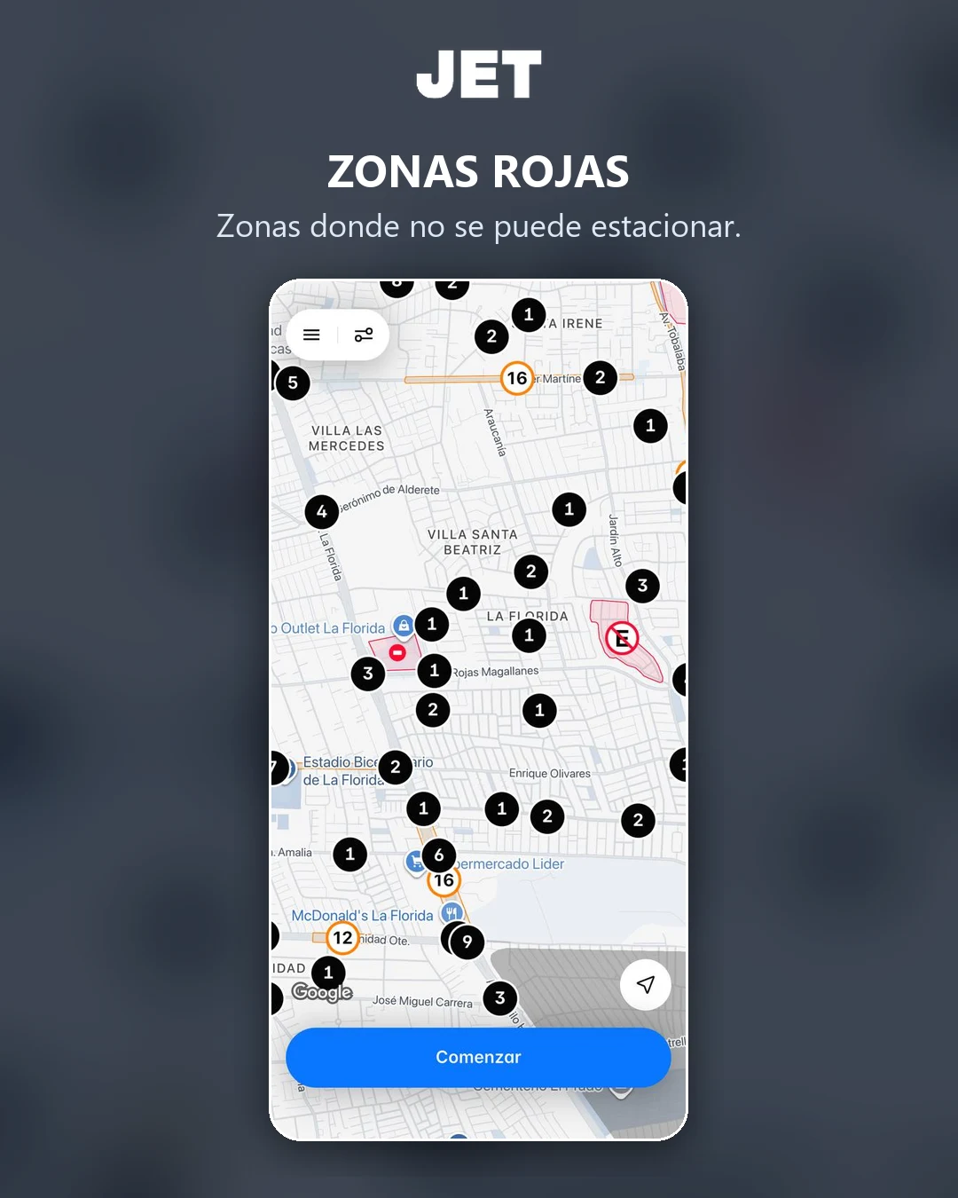 Zonas rojas: zonas donde no se puede estacionar