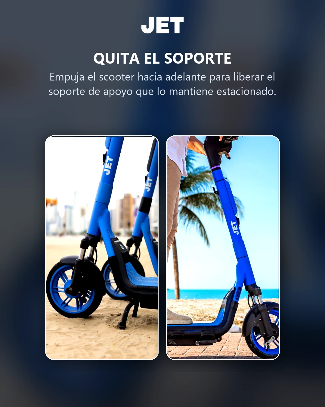 Quita el soporte: empuja el scooter hacia adelante para liberarlo